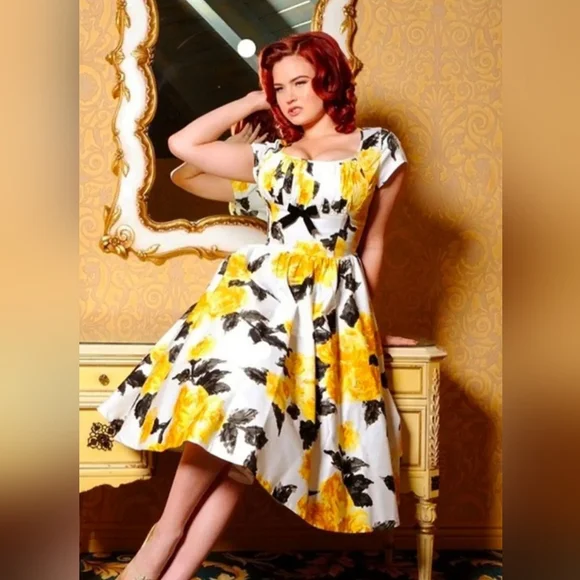 Pinup Couture Evelyn Yellow Roses Swing Dress + Bolero, VGUC, Size XL - Picture 1 of 11